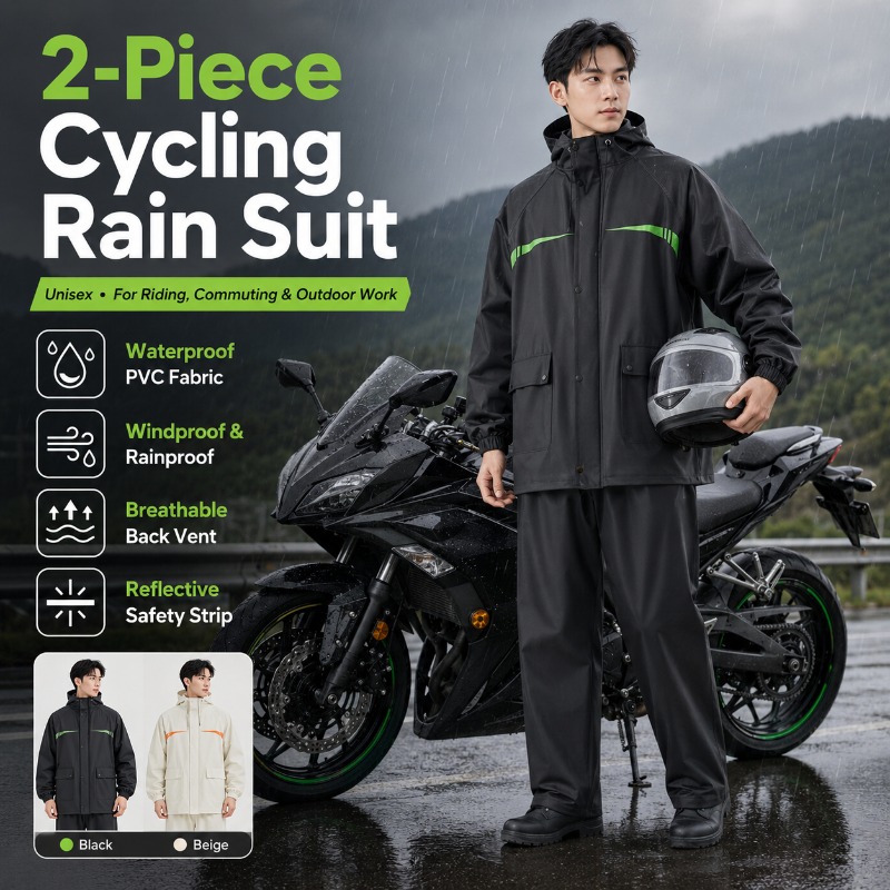 Cycling Commute In Rain - Unisex 2-Piece Waterproof Cycling Rain Suit
